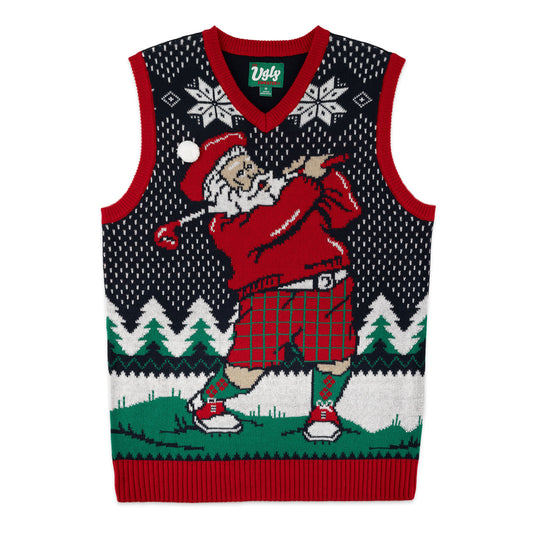 Teeing Off Golfing Santa Ugly Christmas Sweater Vest Unisex