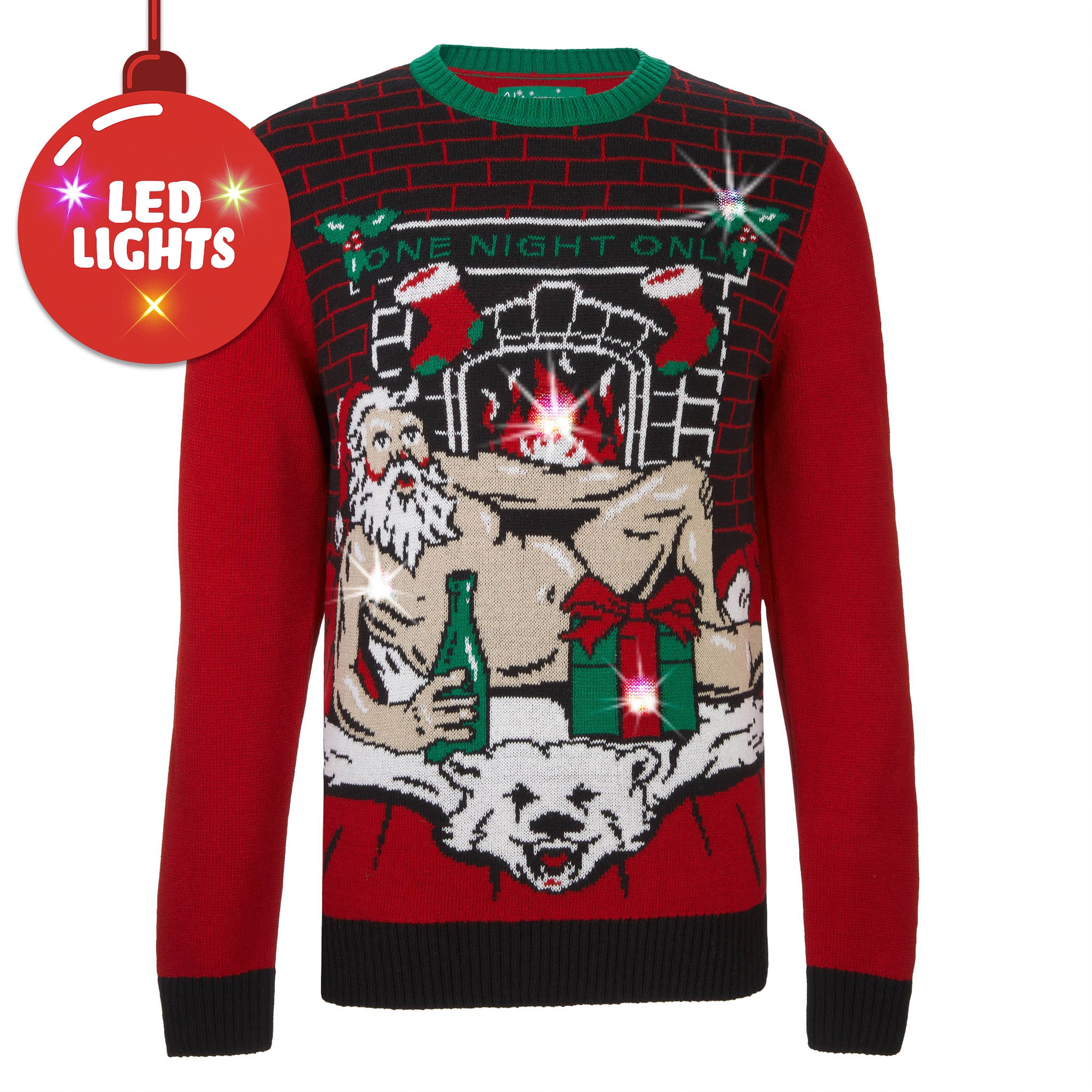 Ugly Christmas Sweater Men's One Night Only LED Light Up Sweater L / Cayenne