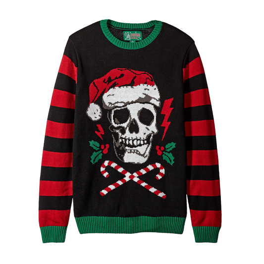 Santa Skull LED Light-Up Ugly Christmas Sweater Unisex