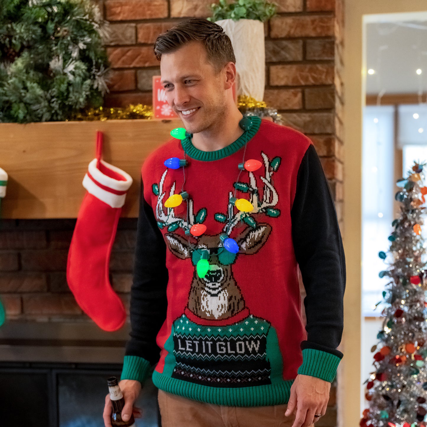 Let It Glow Reindeer LED Light-Up Ugly Christmas Sweater Unisex