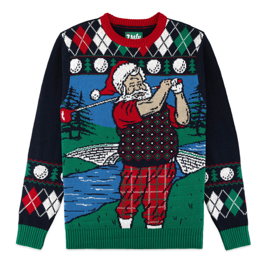Golfing Santa Argyle Ugly Christmas Sweater Unisex