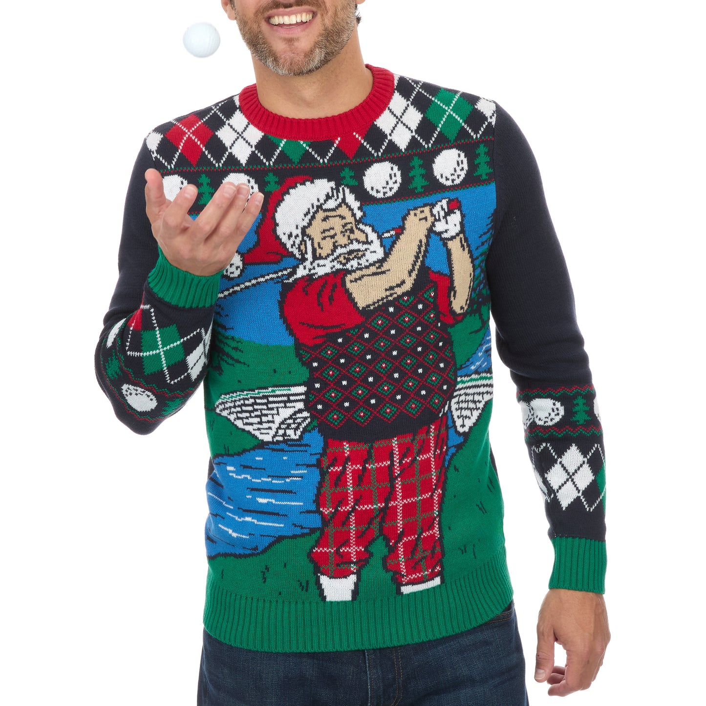 Golfing Santa Argyle Ugly Christmas Sweater Unisex