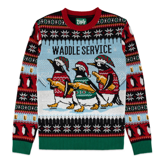 Waddle Service Penguin Ugly Christmas Sweater