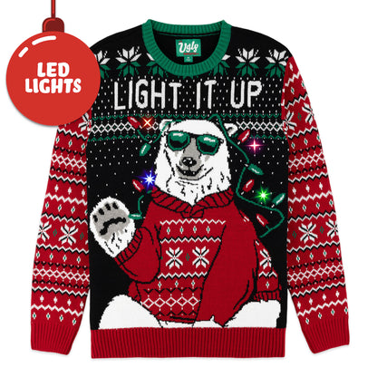 Light It Up Polar Bear LED Light-Up Ugly Christmas Sweater Unisex