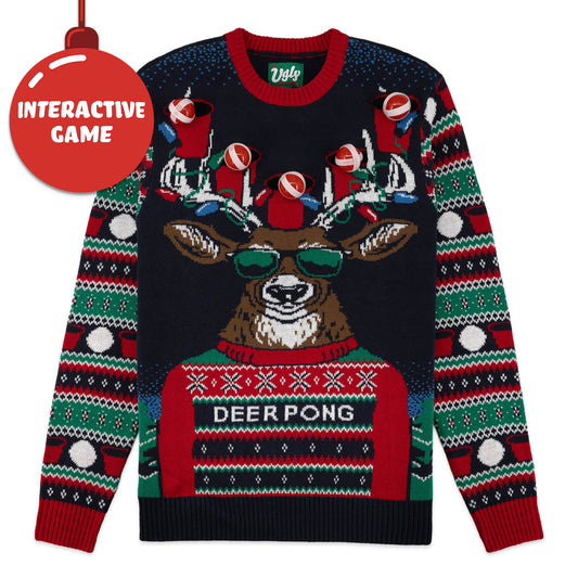 Deer Pong Interactive Ugly Christmas Sweater