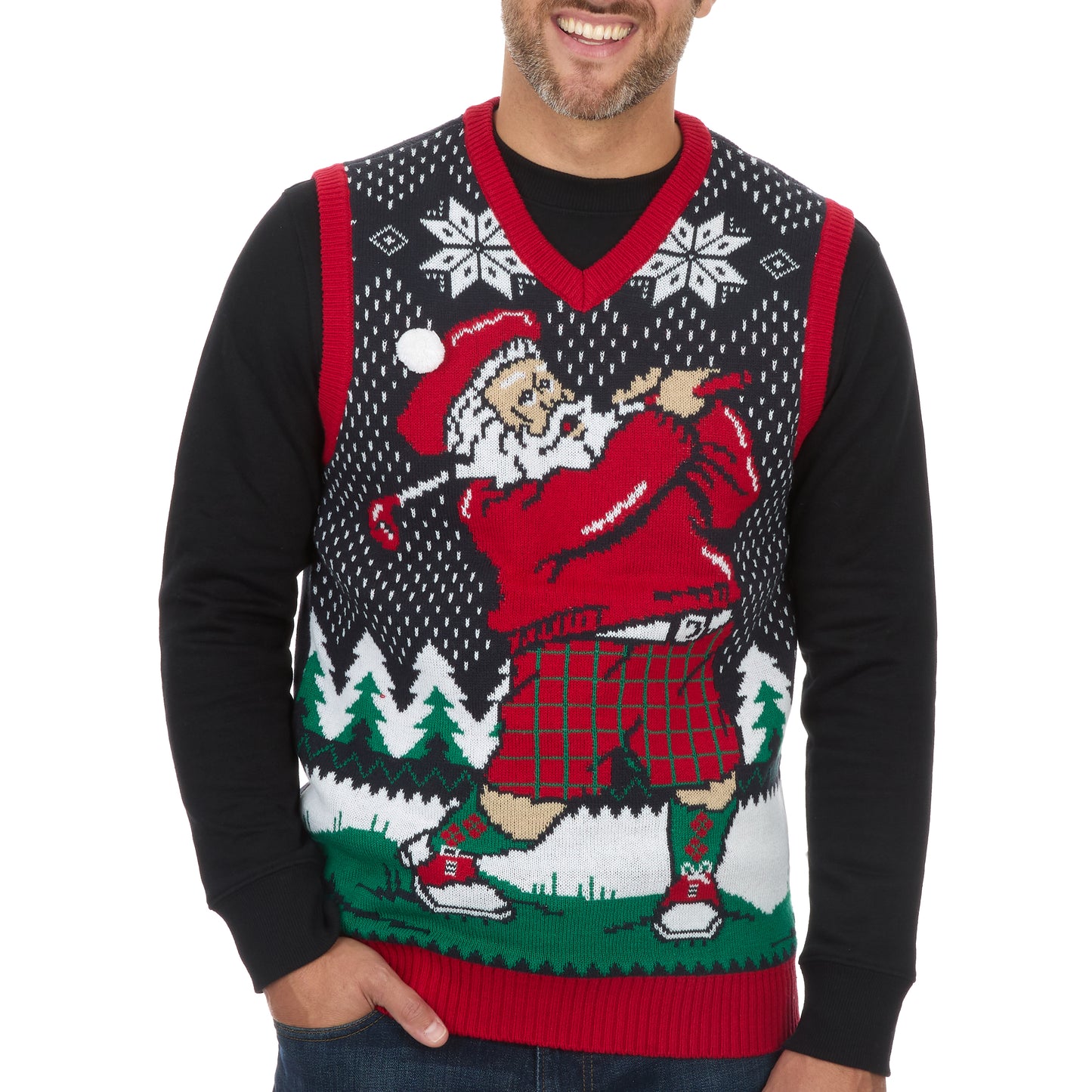 Teeing Off Golfing Santa Ugly Christmas Sweater Vest Unisex