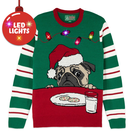 Pug Cookies LED Light-Up Ugly Christmas Sweater Unisex