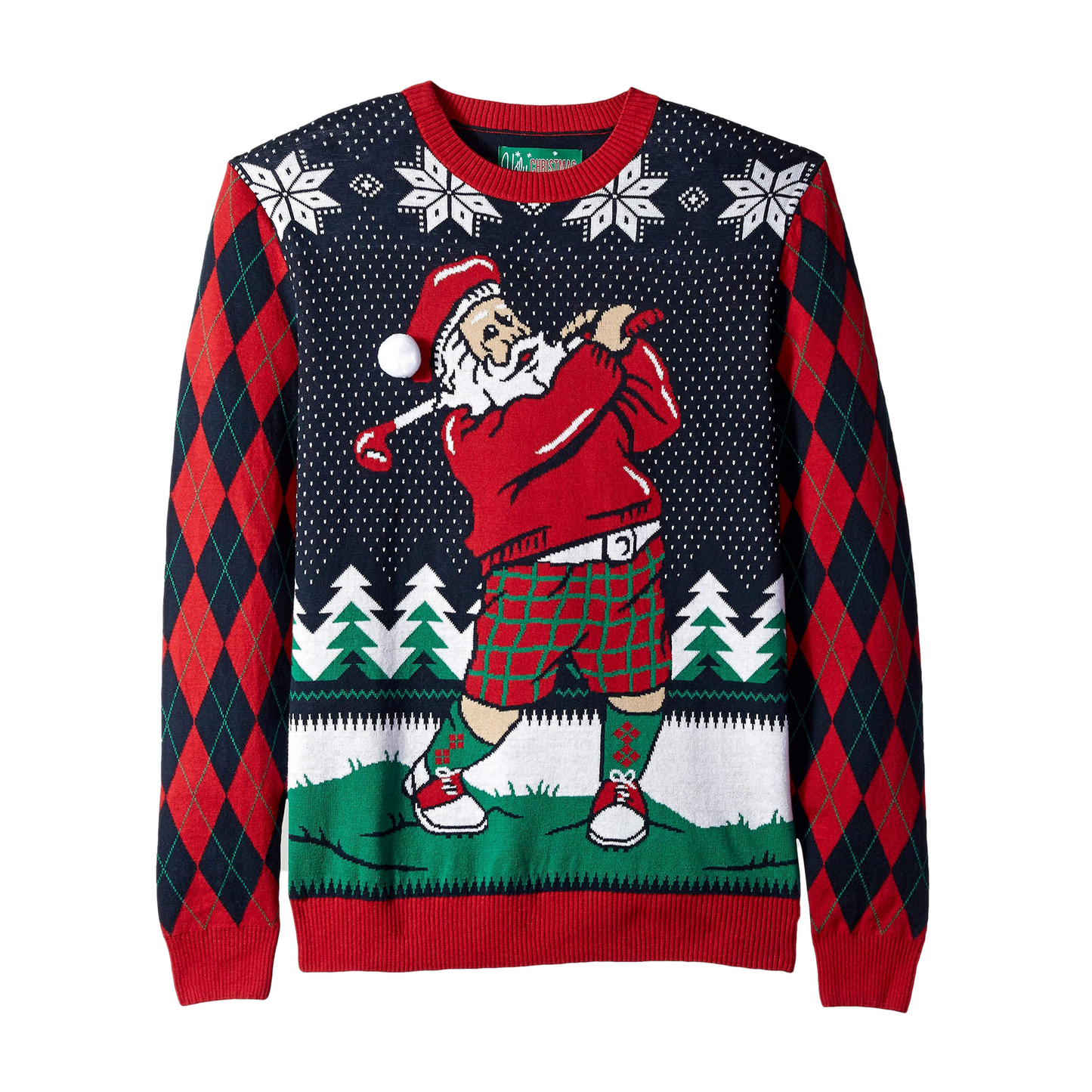 Teeing Off Golfing Santa Ugly Christmas Sweater Unisex