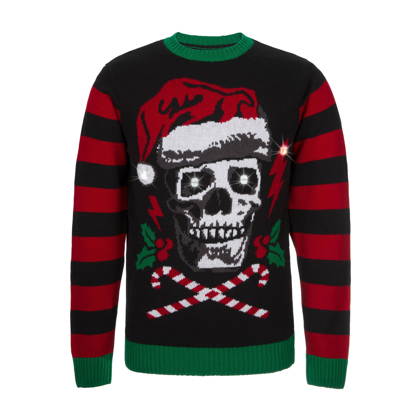 Santa Skull LED Light-Up Ugly Christmas Sweater Unisex
