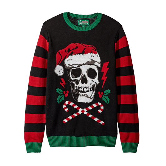Santa Skull LED Light-Up Ugly Christmas Sweater