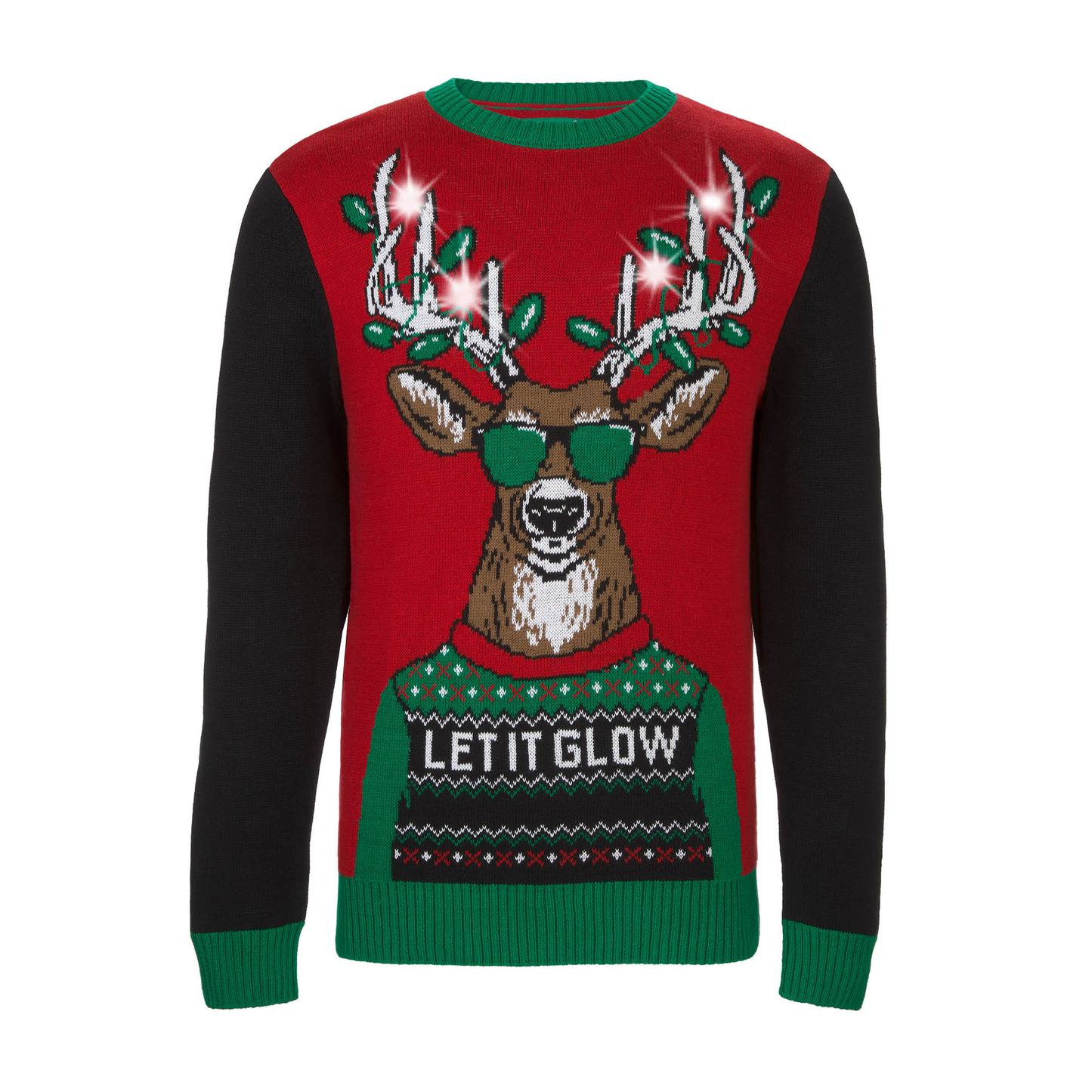 Let It Glow Reindeer LED Light-Up Ugly Christmas Sweater