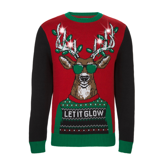 Let It Glow Reindeer LED Light-Up Ugly Christmas Sweater Unisex