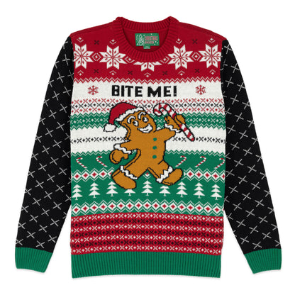 Bite Me! Strolling Gingerbread Man Ugly Christmas Sweater Unisex